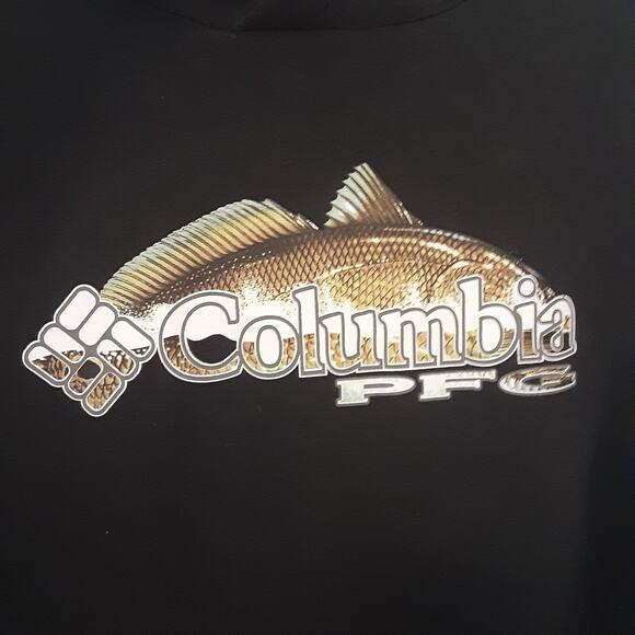 Columbia PFG Hoodie Mens L Black Red Pullover Fish Long Sleeve Fishing Outdoors - Picture 2 of 6